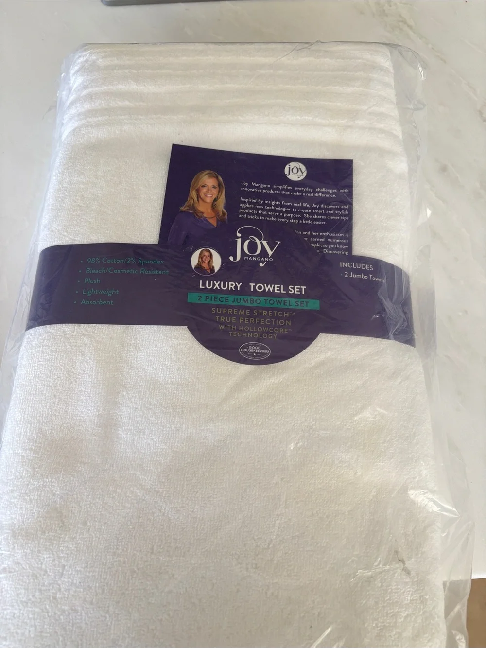 Joy Mangano White Luxury 2-Piece Jumbo Towel Set